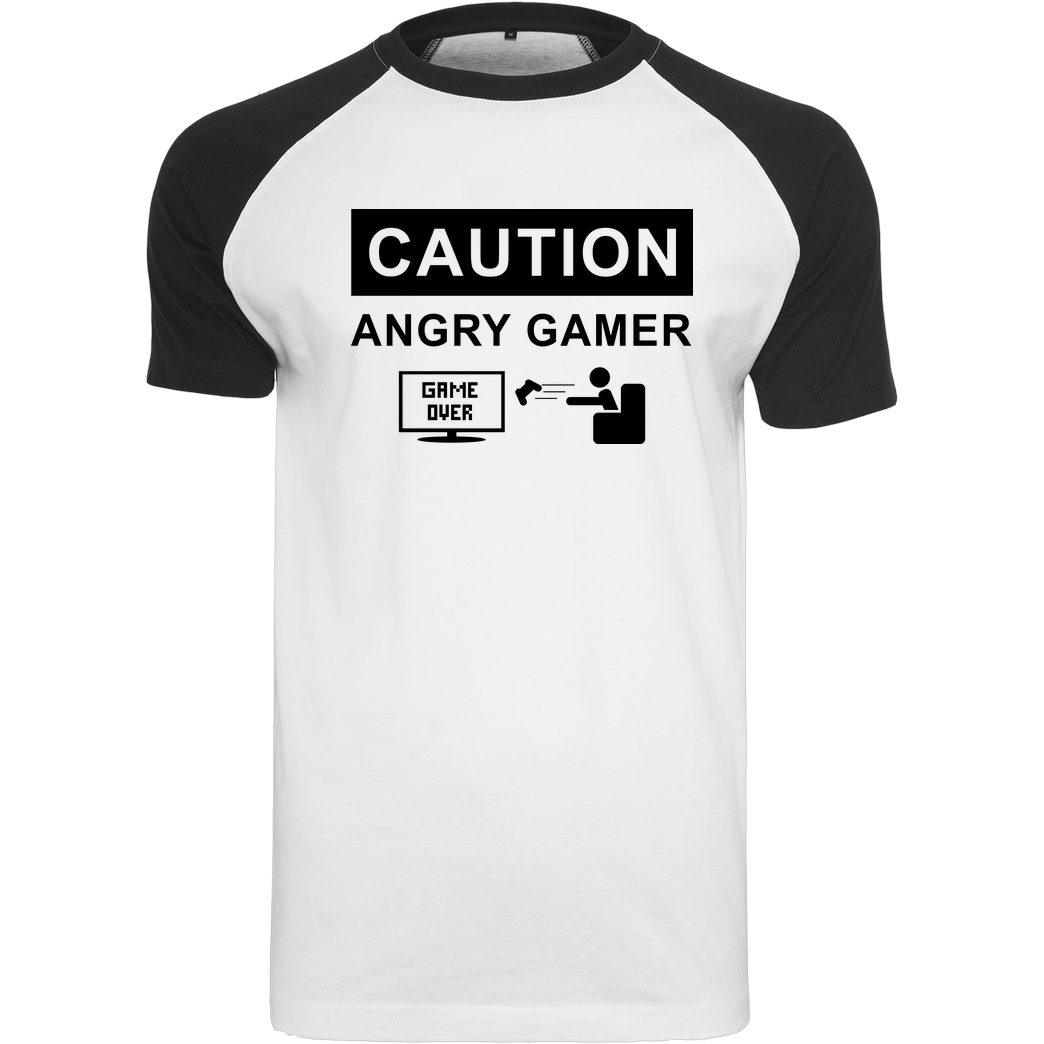 bjin94 Caution! Angry Gamer T-Shirt Raglan-Shirt weiß