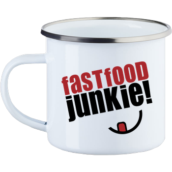 Ehrliches Essen - Fast Food Junkie schwarz Emaille Tasse