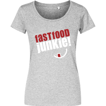 Ehrliches Essen - Fast Food Junkie weiss Damenshirt heather grey