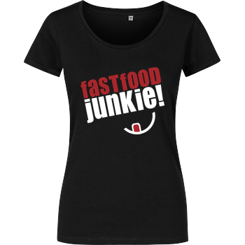 Ehrliches Essen - Fast Food Junkie weiss Damenshirt schwarz