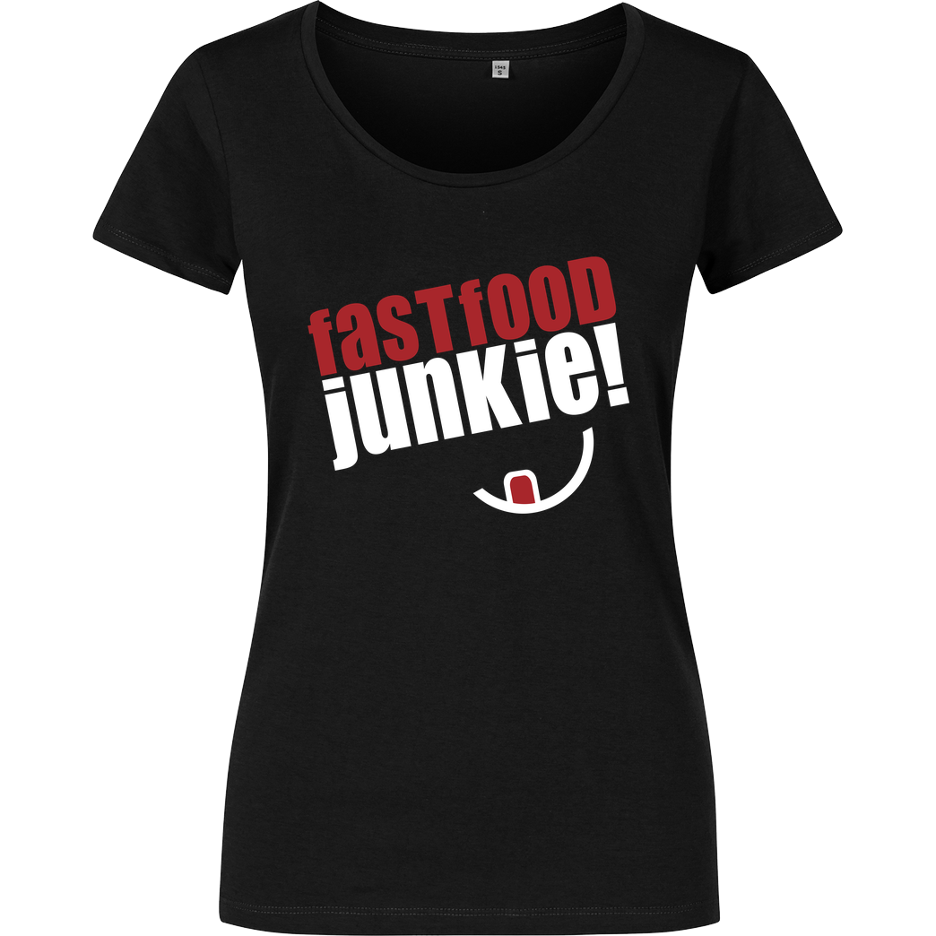Ehrliches Essen Ehrliches Essen - Fast Food Junkie weiss T-Shirt Damenshirt schwarz