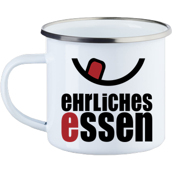 Ehrliches Essen - Logo schwarz Emaille Tasse