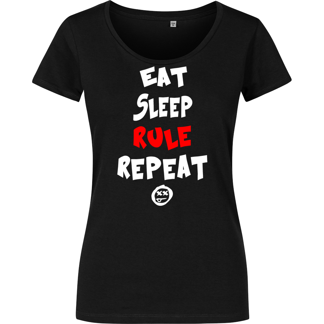 hallodri Hallodri - Eat Sleep Rule Repeat T-Shirt Damenshirt schwarz