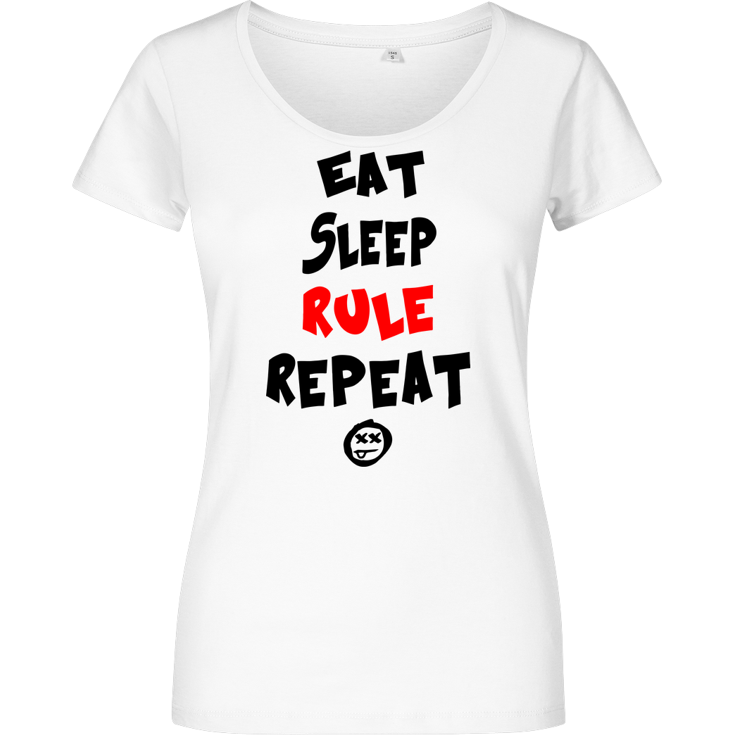 hallodri Hallodri - Eat Sleep Rule Repeat T-Shirt Damenshirt weiss