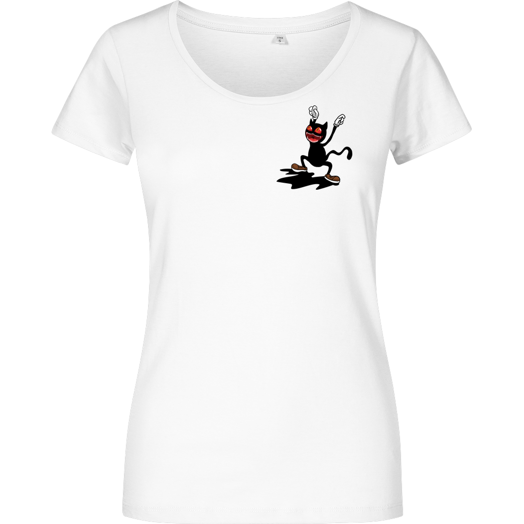 Kamberg TV Kamberg TV - Cartoon Cat Pocket T-Shirt Damenshirt weiss