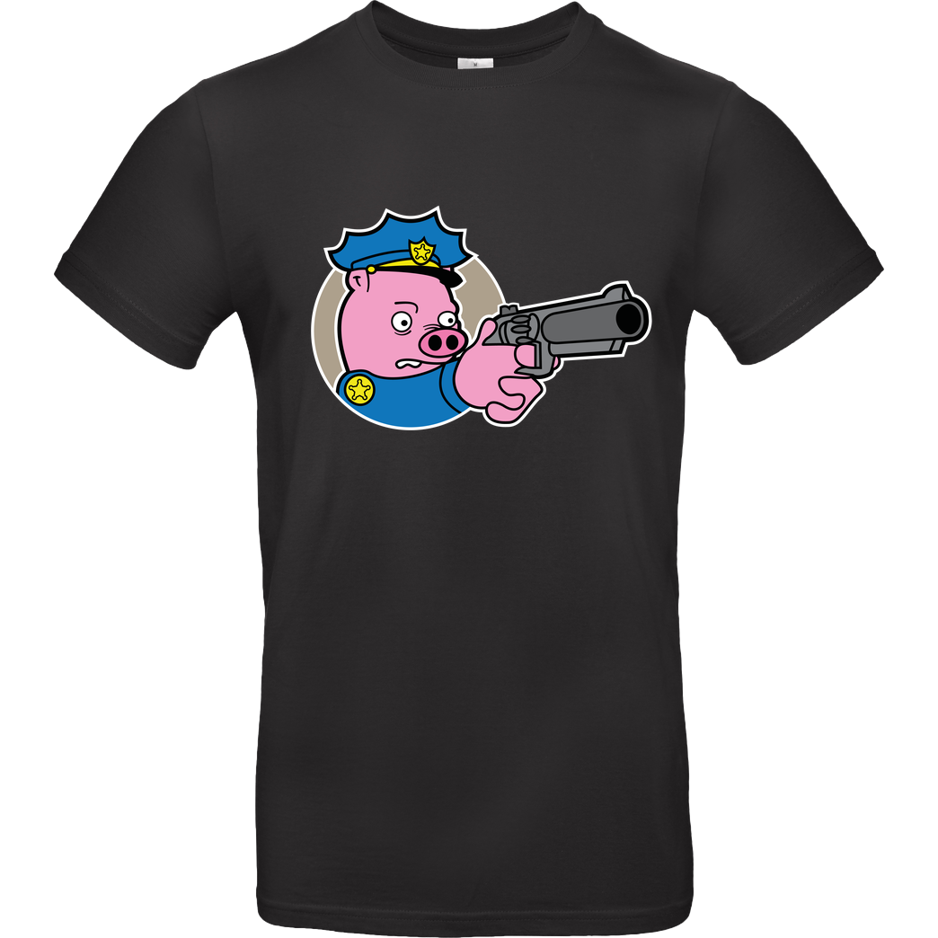 Geek Revolution Piggy Cop T-Shirt B&C EXACT 190 - Schwarz