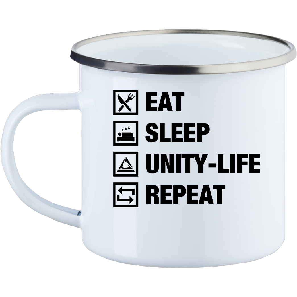 ScriptOase Unity-Life - Eat, Sleep, Repeat Sonstiges Emaille Tasse