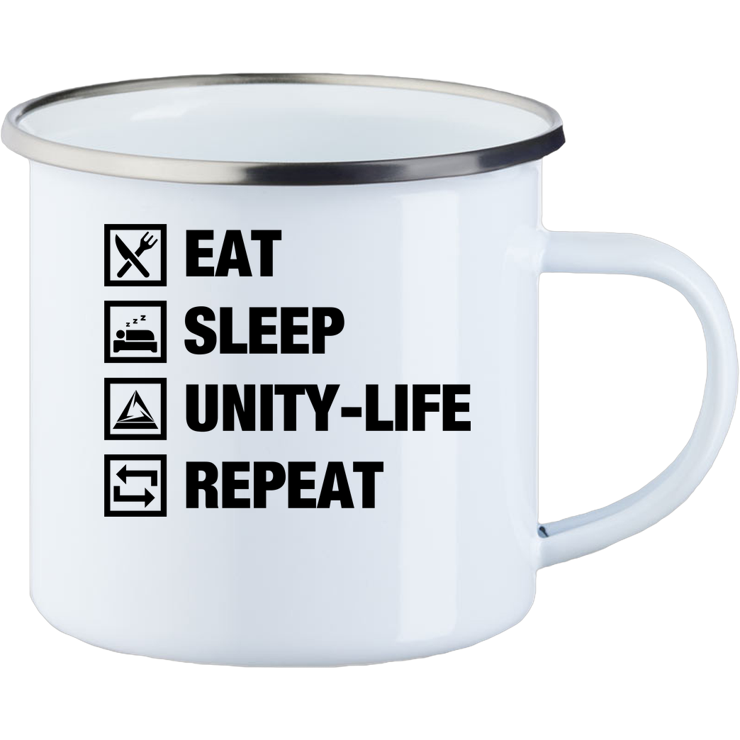ScriptOase Unity-Life - Eat, Sleep, Repeat Sonstiges Emaille Tasse