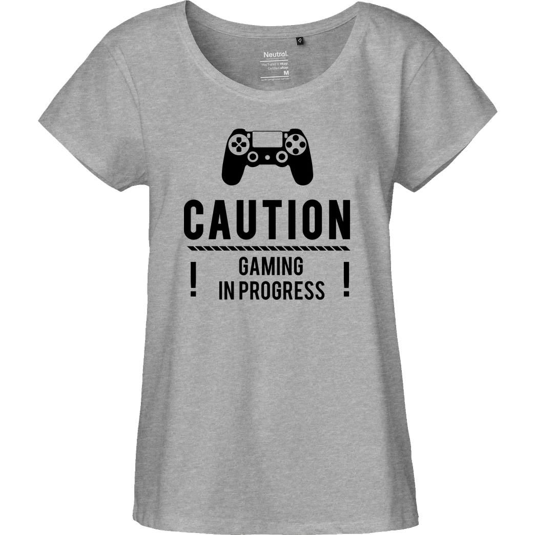 bjin94 Caution Gaming v1 T-Shirt Fairtrade Loose Fit Girlie - heather grey