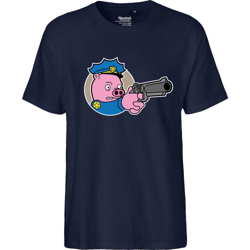 Geek Revolution Piggy Cop T-Shirt Fairtrade T-Shirt - navy